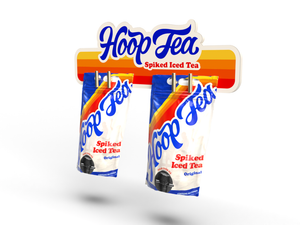 a mockup image of the Hoop Tea dispenser with two bags of spiked iced tea attached to it
