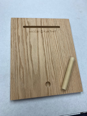 a photo of the back of a Marlins for Mason 2023 award showing the hanging or standing options and "Made by Plak That"