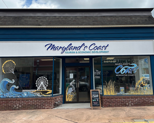 a photo of the Maryland's Coast tourism building with the lettering mounted above the entrance