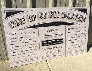 a photo of the Rise Up menu sign