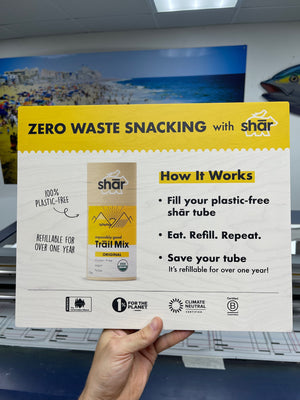 a photo of the Shar Snacks standee without the base