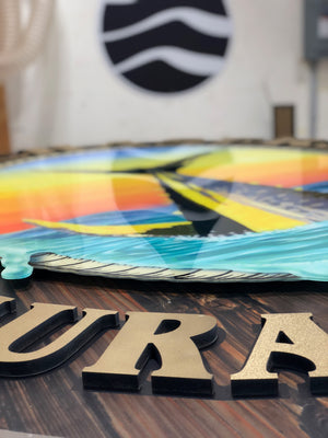 an angled closeup of the finished Tailchasers sign showing the layers