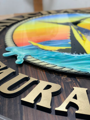 an angled closeup of the finished Tailchasers sign showing the layers