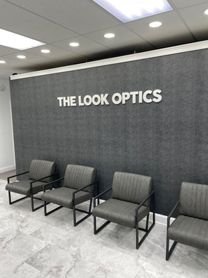 a photo of individually mounted lettering for The Look Optics mounted on an interior wall