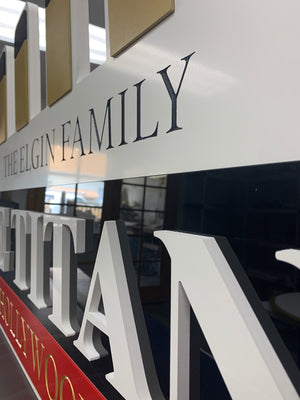 an angled photo of the final Titanic house sign showing the layers