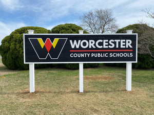 a photo of the finished WCPS Board of Education sign outside